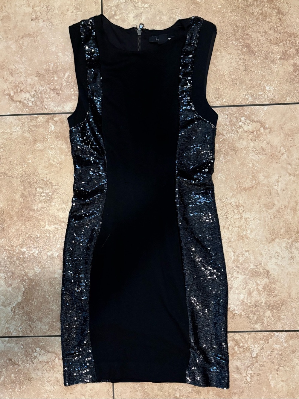 VINAGE Forever 21 Black Sequin Side-Panel Mini Party Dress Size S Sleeveless
